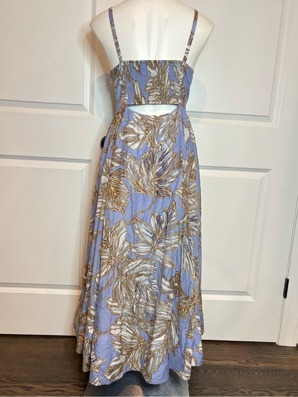 Banana Republic Isa Blue Tropical Print Waist Cut Out Cotton Silk Midi Dress 6 - Picture 7 of 14